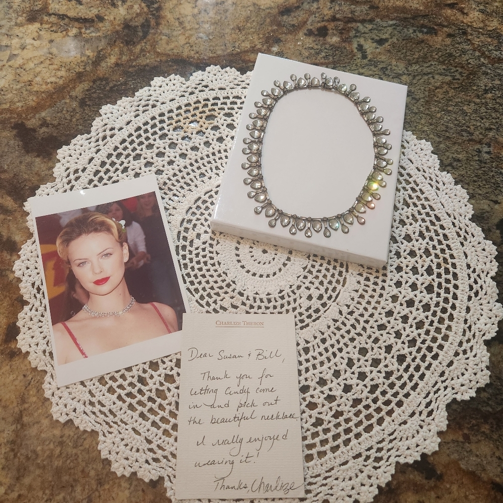 CHARLIZE THERON WORN VINTAGE STERLING SILVER CRYSTAL NECKLACE